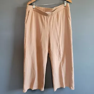 J Jill Pure Jill Size L Tan Organically Grown Cotton Pull On Wide Leg Pants Crop - Picture 1 of 11