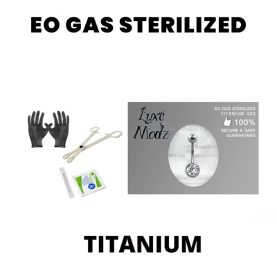 LUXE MODZ Sterilized Piercing Kit Titanium Belly Button Ring CZ 14G Forceps Needles Gloves