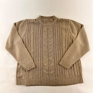 Haband Sweater Top Size XL? Tan Round Mock Neck Long Sleeve Cable Knit - Picture 1 of 6