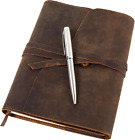 A5 Refillable Leather Journal with Lined Paper & Pen - Vintage Travel Diary