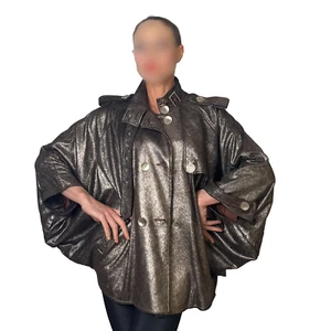 Designer Modele Gold Swing Cape Coat Jacket Evening Jeans Coat Cocoon Coat - Imagen 1 de 10