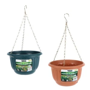 2x Planter Pot Round Hanging Chain Green & Terracotta 25cm x 25cm x 15cm - Picture 1 of 6