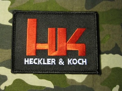 HECKLER & KOCH PATCH HK H K EMBROIDERY IRON ON - SEW ON BACK RED-WHITE ON BLACK