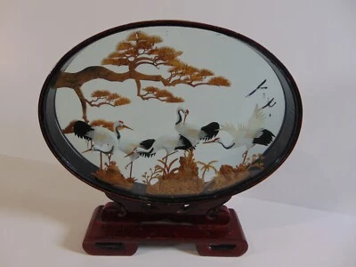 日本阴影盒 DIORAMA,红色 CRESTED CRANESE,雕刻角景观 — 第 1/4 张图片