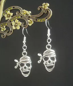 Gothic Pirate Skull Short Drop Earrings - Picture 1 of 7