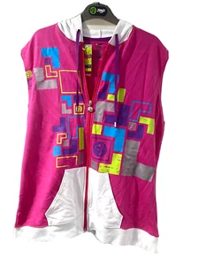 Ladies sleeveless puzzle pink hoodie top Zumba fitness casual Size Small 8-10 - Picture 1 of 2
