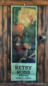 orig. 1917-50 HALLOWEEN-themed *BETSY ROSS BREAD Sign* 34x12 with JACK O LANTERN - Picture 1 of 6