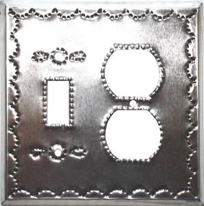 Steckdosen-Knebel mexikanische Handarbeit gelocht Silber Blech Schalterblech - Bild 1 von 1