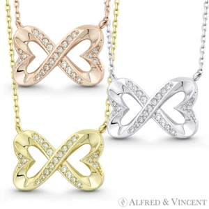 Collar y Dije Infinito Doble Corazón 9x14mm Cristal Circonio CZ en Oro 14k RWY - Imagen 1 de 4