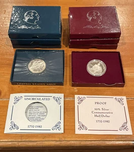 6 Silver George Washington Half Dollar 90% Coins 1982 S D proof uncirculated .90 - Picture 1 of 10