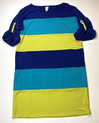 Vestido Sangría Mujer Talla 8 Azul Verde azulado Rayas Anchas Manga con lengüeta enrollable Elástico Foto 1 de 4
