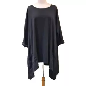 Top hecho en Italia negro asimétrico algodón jersey túnica bolsillos talla única UK 12-24 - Imagen 1 de 15