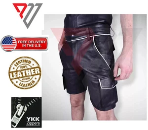 Men's Black Genuine Leather Shorts Sexy Club Wear Gay Fetish Classic Real Short - Picture 1 of 2