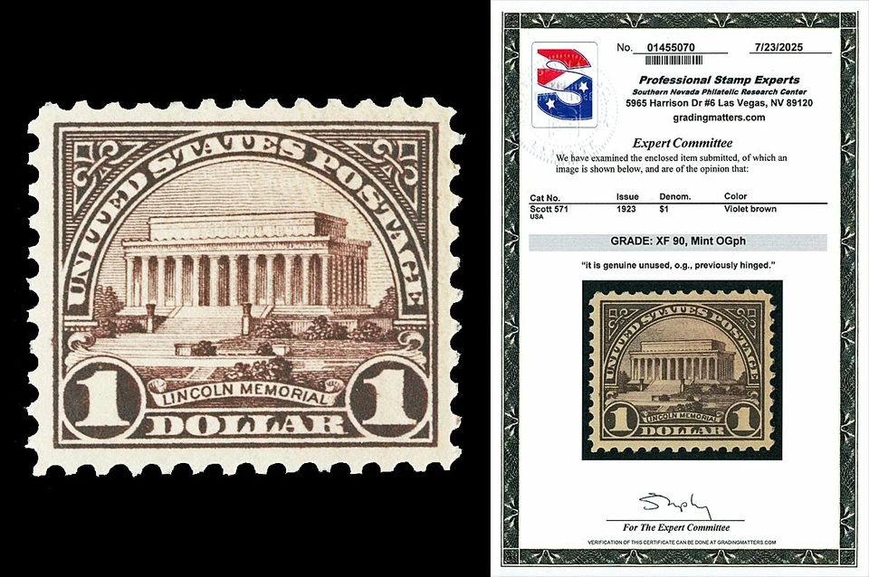 Scott 571 1923 $1.00 Lincoln Mint Graded XF 90 LH with PSE CERT - Image 1 of 1