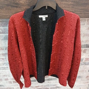 WD-NY Damen Plus rot & schwarz asiatischer Stil Knopfleiste Jacke Bluse 1X - Bild 1 von 8