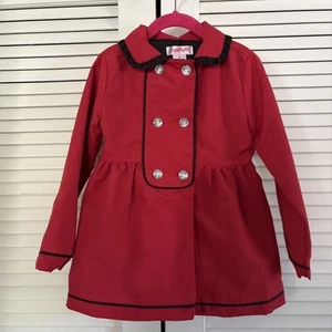 Vtg Flapdoodles Coat Girls Size 5 Red Button Jacket Diamond Buttons Black Trim - Picture 1 of 9
