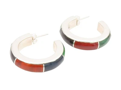 Pendientes vintage de plata de ley 925 MÉXICO aros con incrustaciones de múltiples piedras preciosas EG13956 Foto 1 de 4