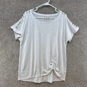 Cato Women's Top Size Large White Short Lace Up Sleeves Pullover - Picture 1 of 11