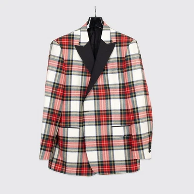 Jaqueta de Jantar Robert Talbott Tamanho 46R Multicolorida Xadrez Lã com Cetim Grosgrain - Imagem 1 de 4