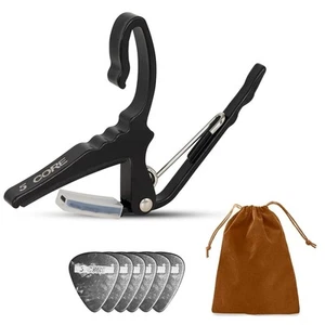 5-Kern Gitarren Capo Akustik Elektrosaiten Clip + 6 Stck. Gitarren-Plektren + Tragetasche - Bild 1 von 10
