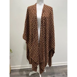 Mucros Weavers Irland kariert Strick vorne offen Poncho Wickel Cardigan kuschelig erdig - Bild 1 von 6
