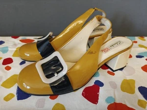 Clarks X Orla Kiely Womens Shoes Yellow Patent Leather Sling Back Heel UK 7 - Picture 1 of 11
