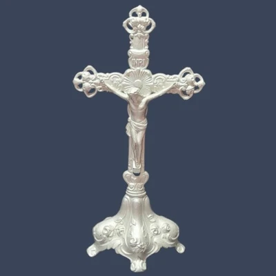 Antiguo crucifijo independiente Jennings Brothers espelter metal cruz de 10" de alto Foto 1 de 4