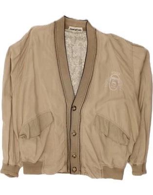 UMBERTO BILANCIONI Mens Bomber Jacket IT 50 Large Beige Silk CG10 - Image 1 of 3