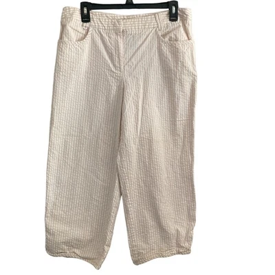 Pantalones Hillard & Hanson para mujer 12 blanco rosa pálido a rayas al tobillo Foto 1 de 4