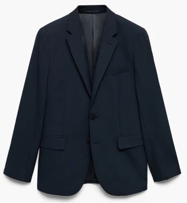 Mango Men's Milan Slim Fit Stretch Sport Coat Navy Blue Plaid US Size 36R NWT - Image 1 of 4