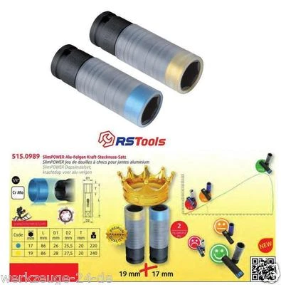 KS TOOLS SlimPOWER Impact-Stecknuss-Satz, 2-tlg. 17+19mm extra tief - Bild 1 von 3