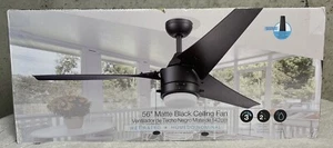 Teo 56” Modern Lighted Matte Black 3-Speed Ceiling Fan Wet Rated Indoor/Outdoor - Picture 1 of 10