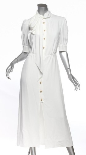 Abito lungo Prada bianco con bottoni dorati cravatta anteriore manica corta IT40 US4 S NUOVO