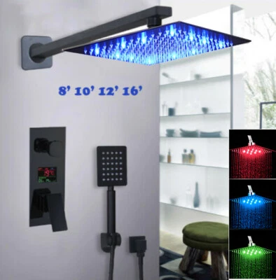 Black LED Square Shower Head 2-Way Mixer Digital Valve Hand Shower Faucet Set - Image 1 of 4
