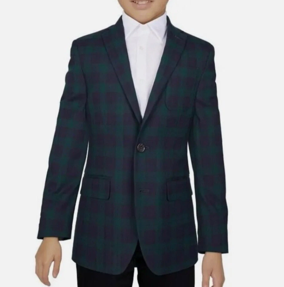 LAUREN RALPH Niños, Verde Tartán Cuadros Clásicos Abrigos Deportivos Talla 8R y Talla 10R Foto 1 de 4