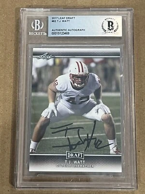 TJ WATT AUTO SIGNED 2017 LEAF DRAFT RC ROOKIE NM-MINT BECKETT - Image 1 of 4