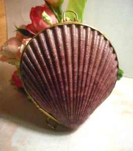 Beautiful real  mauve colored scalloped seashell trinket box with hinge  - Picture 1 of 9