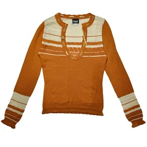 DOLCE & GABBANA D&G STRIPE RIBBON ORANGE POINTELLE KNIT SWEATER - Picture 1 of 5
