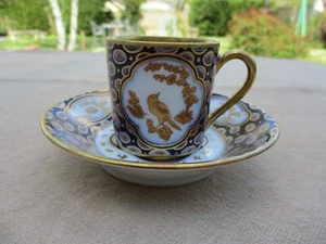 BERNARDAUD & Co LIMOGES BLUE AND GOLD ENCRUSTED DEMITASSE COFFEE CUP AND SAUCER - Picture 1 of 12