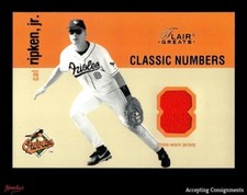2003 Flair Greats Classic Numbers Game Used #8 Cal Ripken Jr Jersey Relic