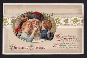 Tarjeta postal de Navidad Winsch Schmucker 1914 niños susurrando a Santa Claus - Imagen 1 de 2