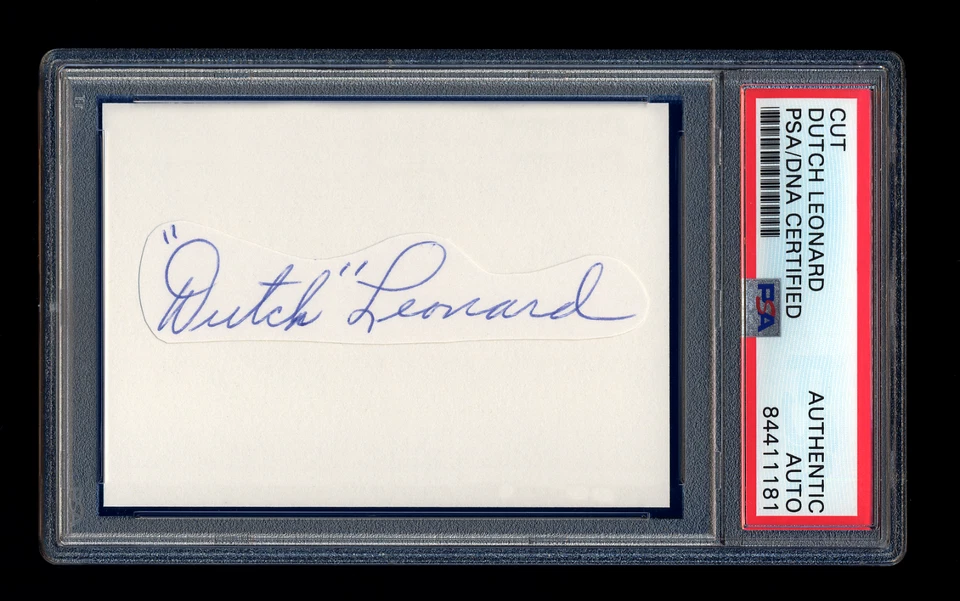 DUTCH LEONARD SIGNED MINT CUT PSA/DNA AUTO WASHINGTON SENATORS CUBS ALL STAR - Image 1 of 1