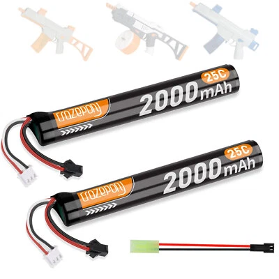 2 Stück 7.4v 2000mah Airsoft Batterie Lithium Batterien Mit Sm2p Zu Tamiya Kabel - Bild 1 von 4