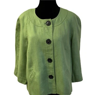 Blazer recortado manga 3/4 de lino verde 14 Petite Jones New York para mujer  Foto 1 de 4