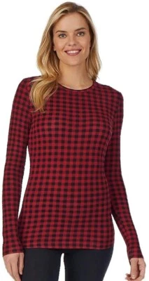 Cuddl Duds Mujer PEQUEÑO Top Manga Larga Crew Rojo/Negro Cuadros Vellón Nuevo 2 Disponibles Foto 1 de 4