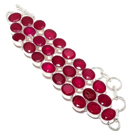 VALENTINO Bracciale Rubino Sfaccettato Pietra Preziosa Fatto a Mano Creato in Laboratorio 7 8"