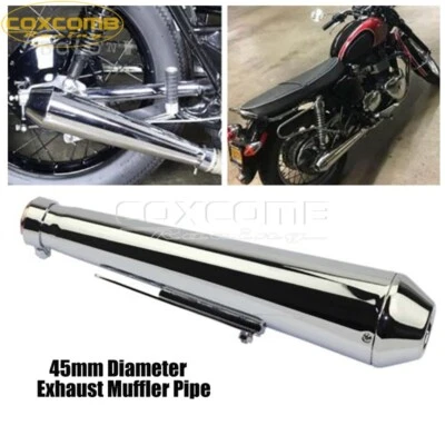 Silenciador de escape cromado 45 mm cono inverso megáfono corto 17" de longitud Foto 1 de 4