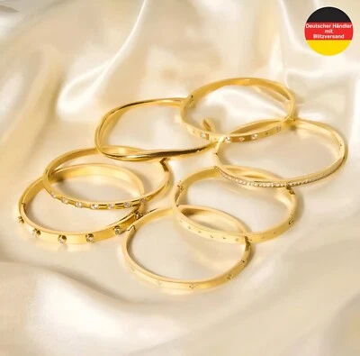 Damen Armband Armreif Edelstahl Modeschmuck Vergoldet Zirkonia Steine - Bild 1 von 4
