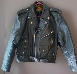 Adler schwarze Leder Biker Motorrad schwere Jacke Gr. 44 Vintage - Bild 1 von 9