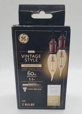 Box of 2 GE LED Vintage Style Amber Glass 60w Bulb Dimmable Lighting 400 Lumens - Image 1 of 4